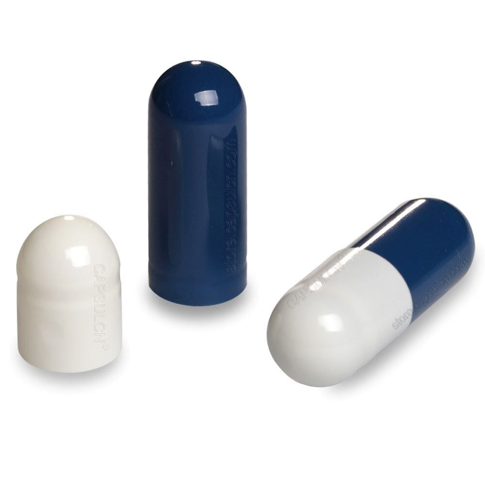 Picture of Size 00 white royal blue empty gelatin capsules