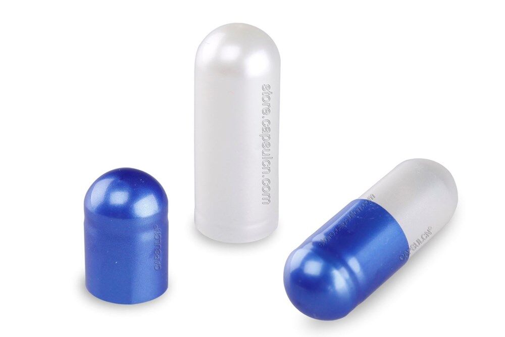 Picture of Size 0 Blue White Metallic Empty Gelatin Capsule
