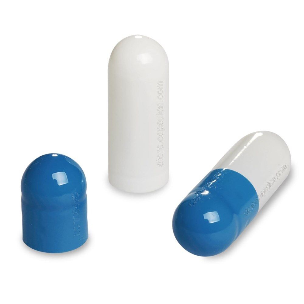 Picture of Size 00 blue white empty gelatin capsules