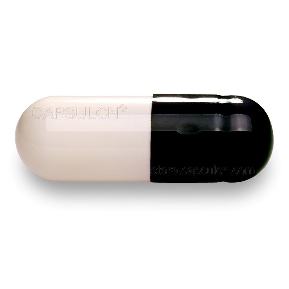 Picture of Size 0 black white empty gelatin capsules